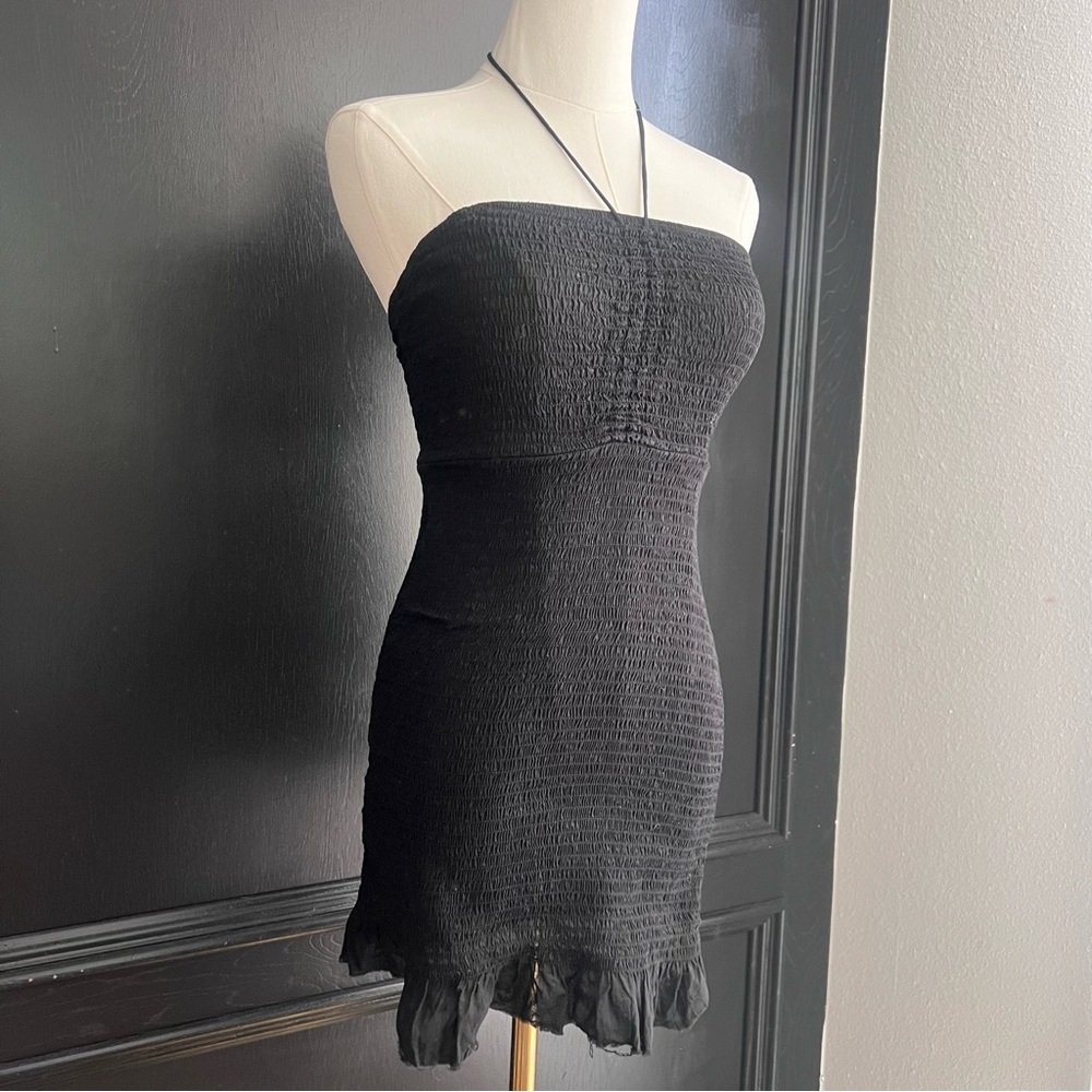 Free people black halter tie mini dress!